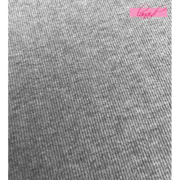 Halston Off-The-Shoulder V-Neck Short Sleeve Ribbed Stretchy Heathered Grey Top - Picture 4 of 6